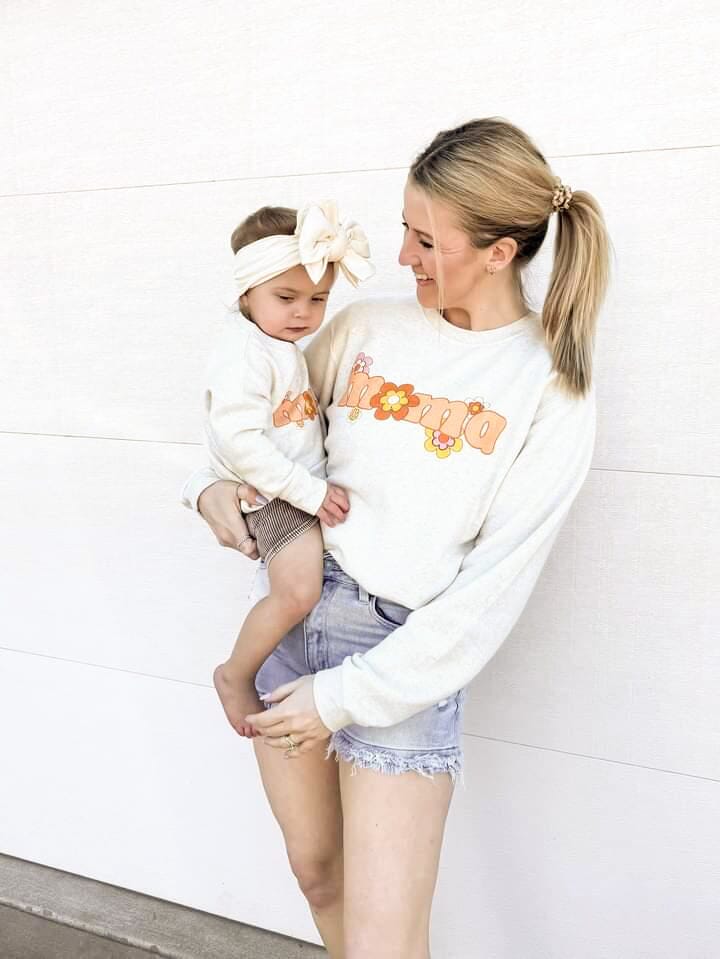 Retro Flower Mama and Mini Crew Set