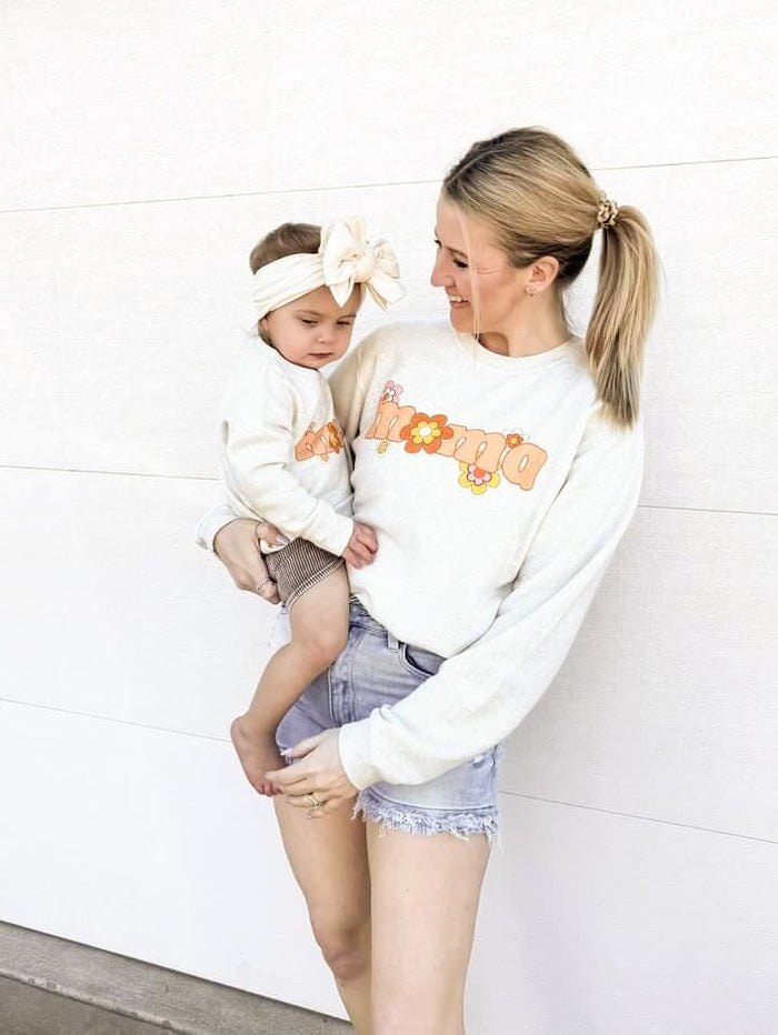Retro Flower Mama and Mini Crew Set