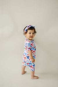 Bamboo Shorty Romper  | Red-White & Bows