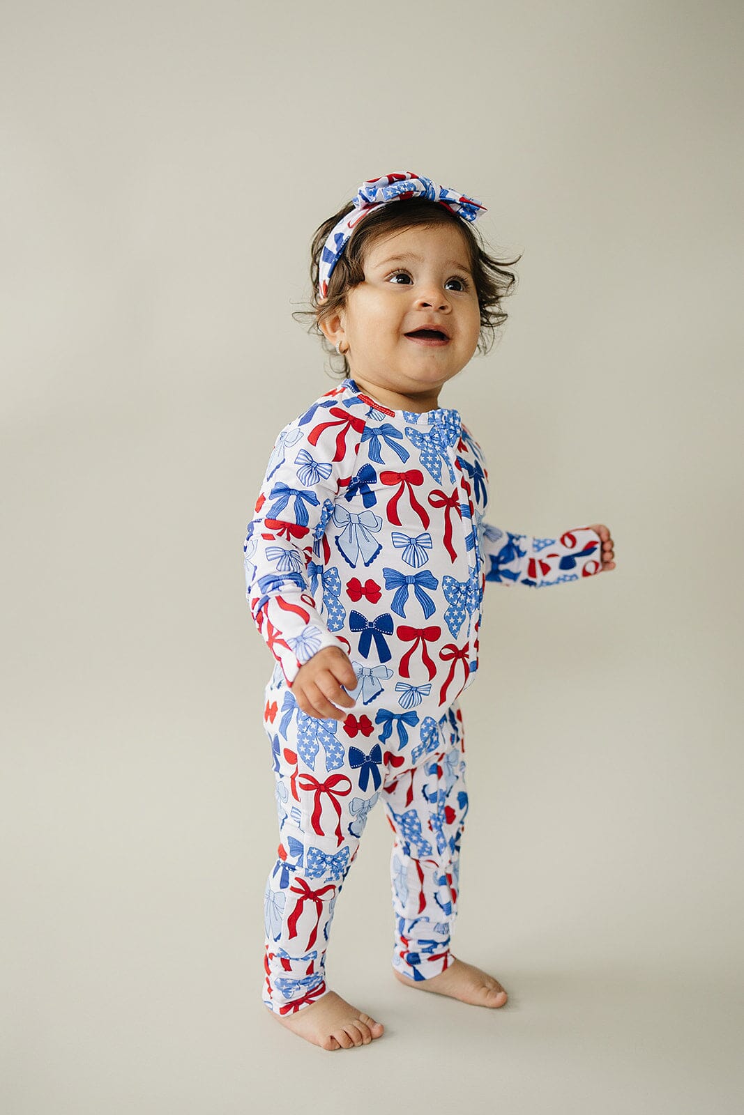 Bamboo Zip Romper  | Red-White & Bows