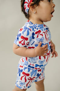 Bamboo Shorts Set | Red-White & Bows