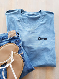 Basic V-Neck Cotton Oma Blue Tee for Women