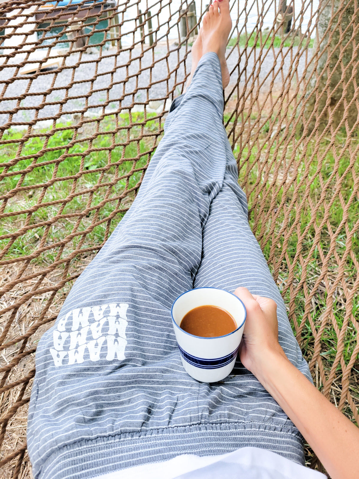 Grey and White Striped Lounge Pants