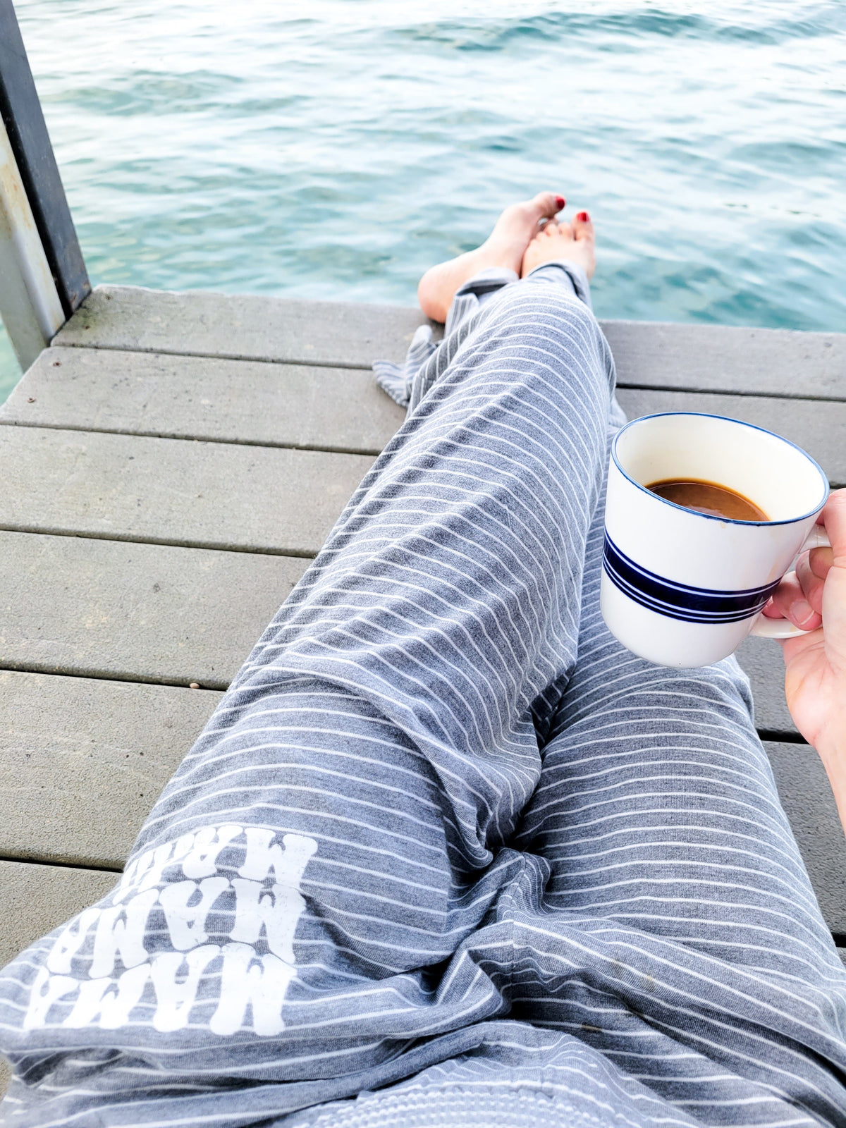 Grey and White Striped Lounge Pants