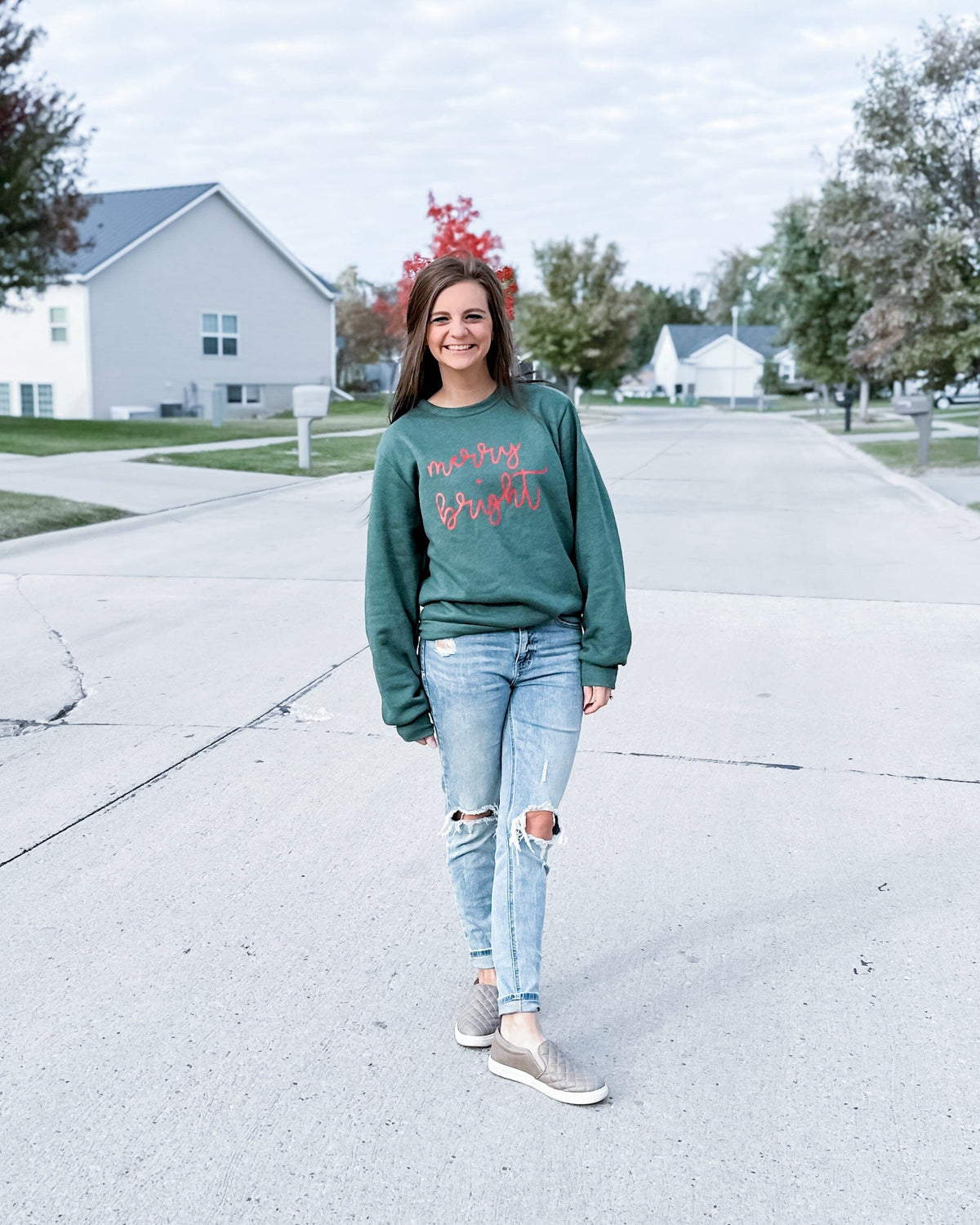 Forest Green Merry and Bright Sweatshirt