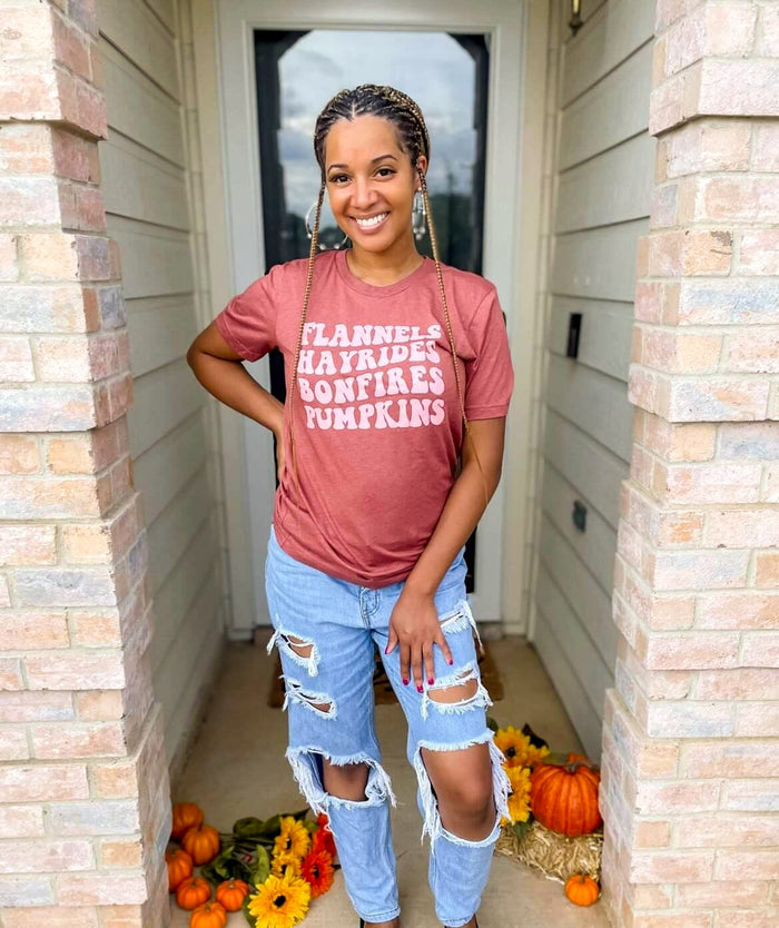 Flannels Hayrides Bonfires Pumpkins Tee