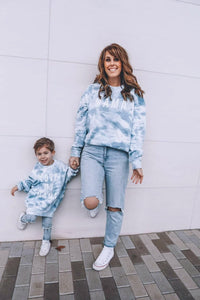 Blue Tie Dye Matching Sweatshirt Set
