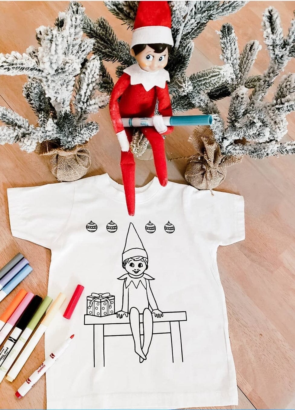 Elf Coloring Shirt with Fabric Markers Right Here At Home
