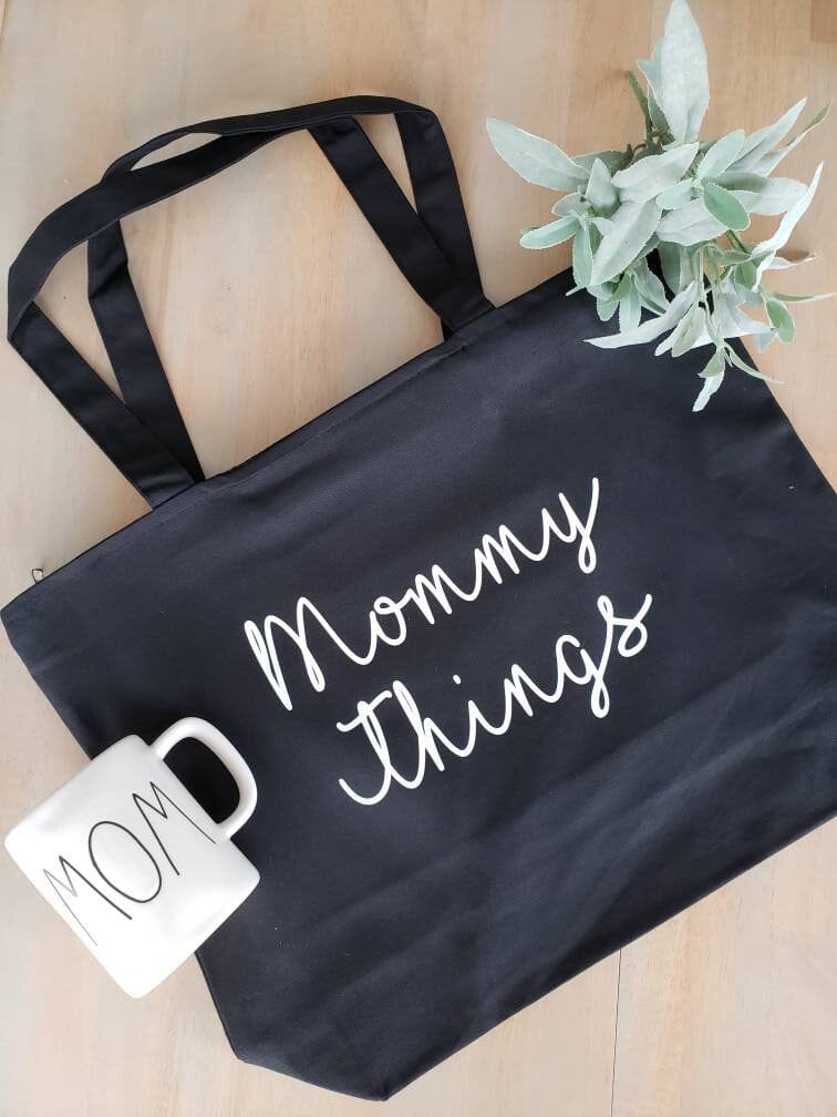 Mommy Things Bag • Mommy Things  Black Canvas Tote Bag -
