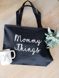 Mommy Things Bag • Mommy Things  Black Canvas Tote Bag -