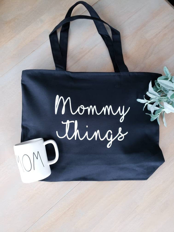 Mommy Things Bag • Mommy Things  Black Canvas Tote Bag -