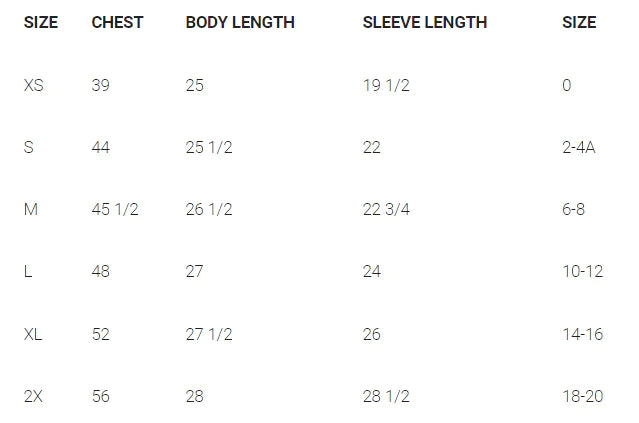 Adult Sizing Chart