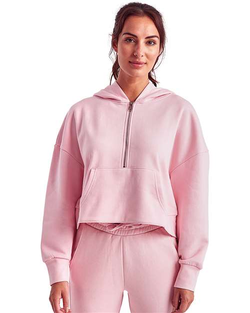 Pink Half Zip Hooded Crop