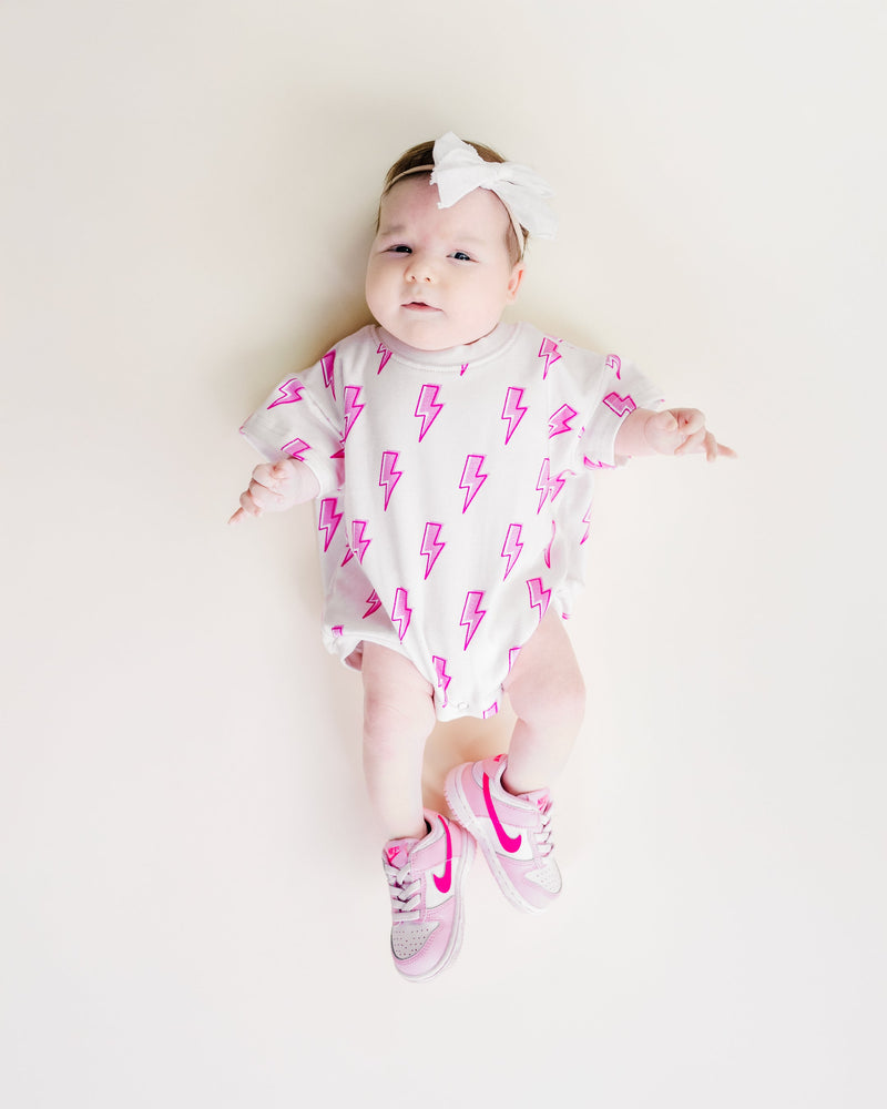 Short Sleeve Bubble Romper | Pink Bolts