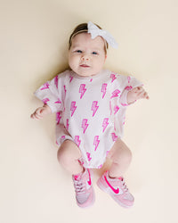 Short Sleeve Bubble Romper | Pink Bolts