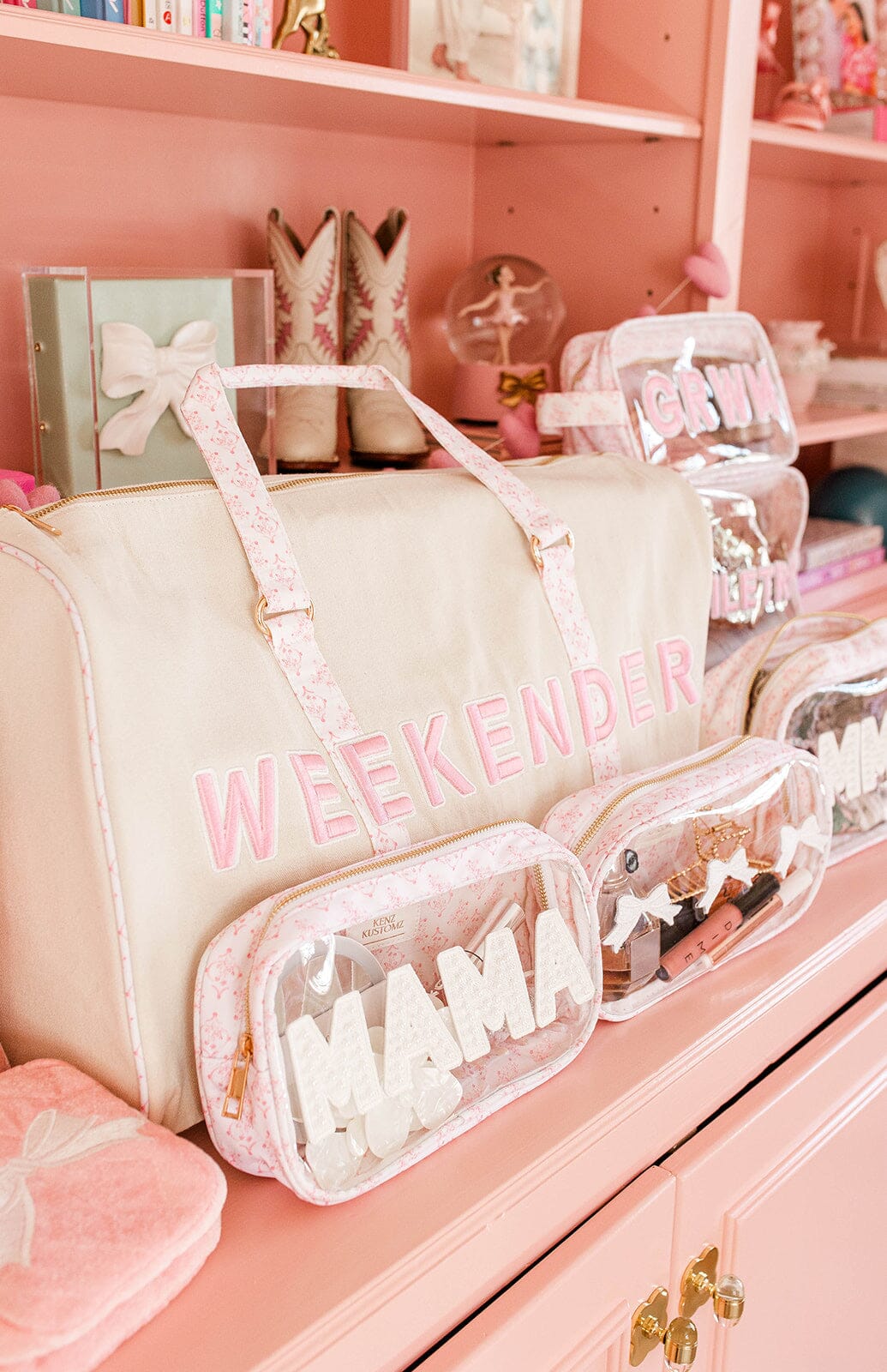 Weekender Oversized Canvas Duffel - Pink Toile