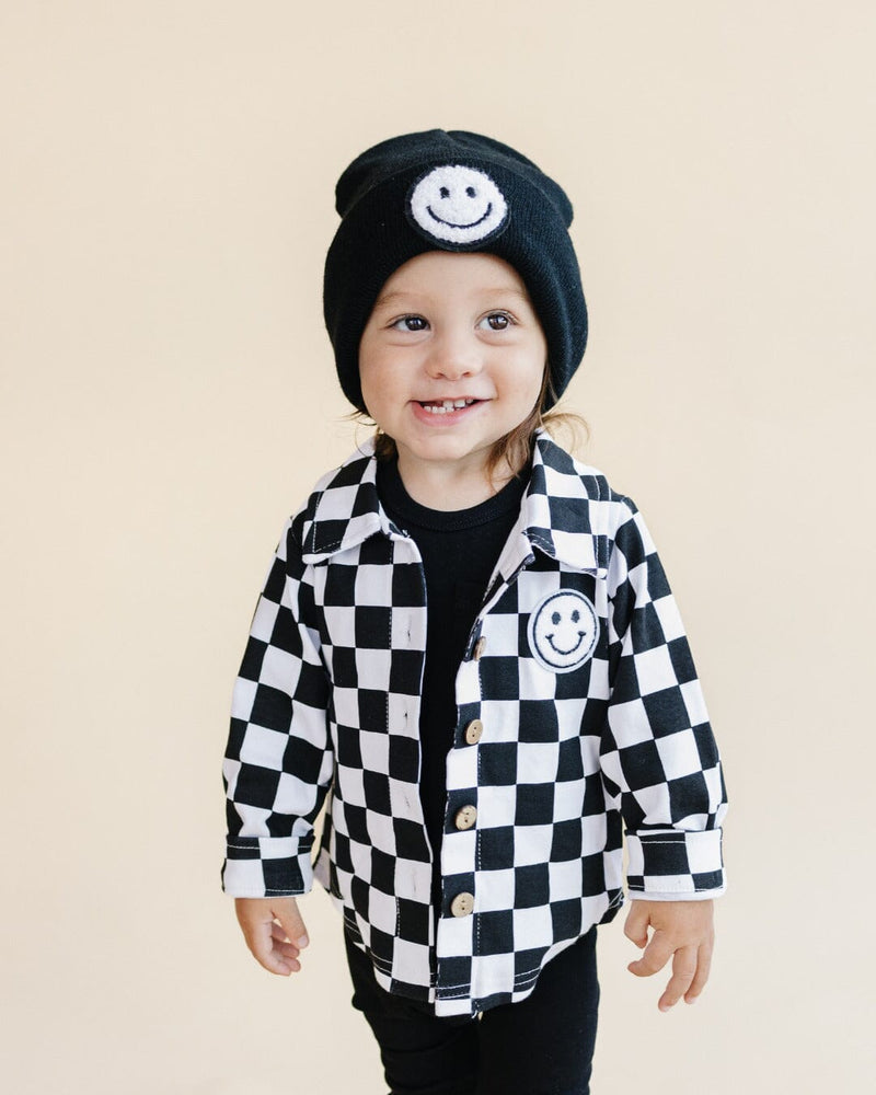 Cotton Shacket | Smiley Checkered Black