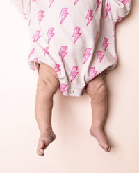Hooded Bubble Romper | Pink Bolts