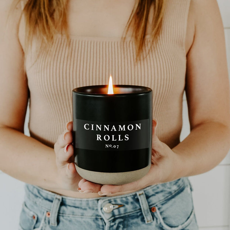 Cinnamon Rolls Soy Candle - Black Stoneware Jar - 12 oz