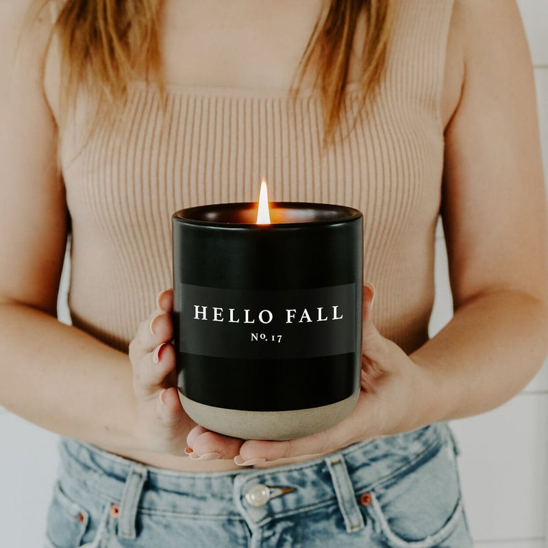 Hello Fall Soy Candle - Black Stoneware Jar - 12 oz