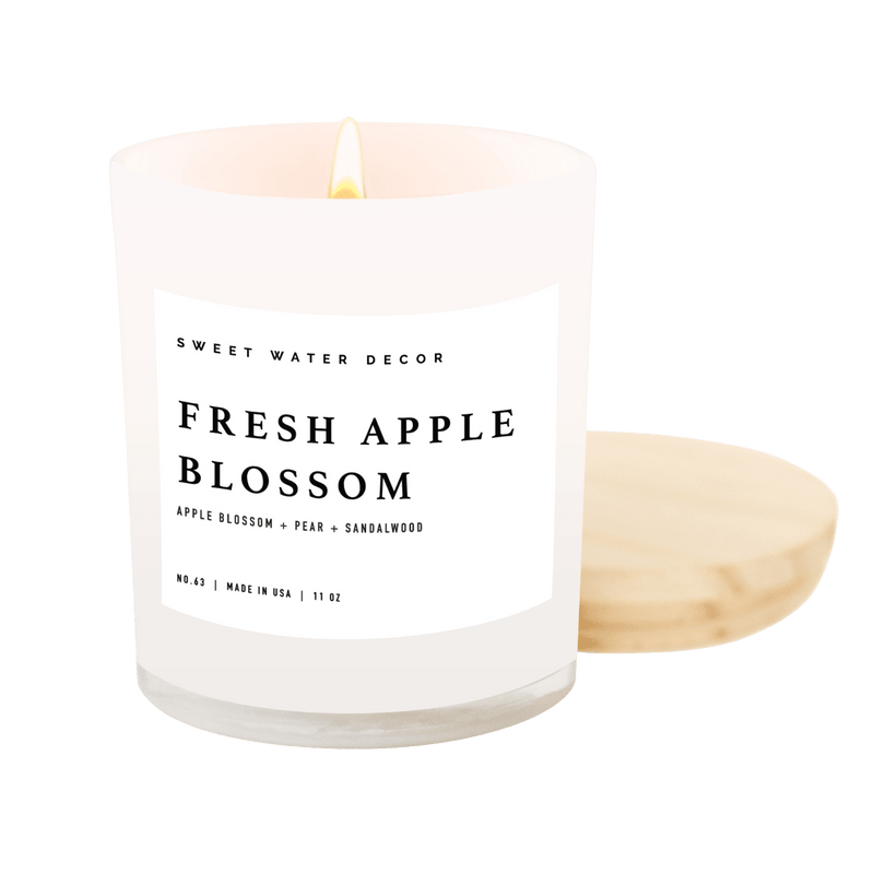 Fresh Apple Blossom Soy Candle - White Jar - 11 oz