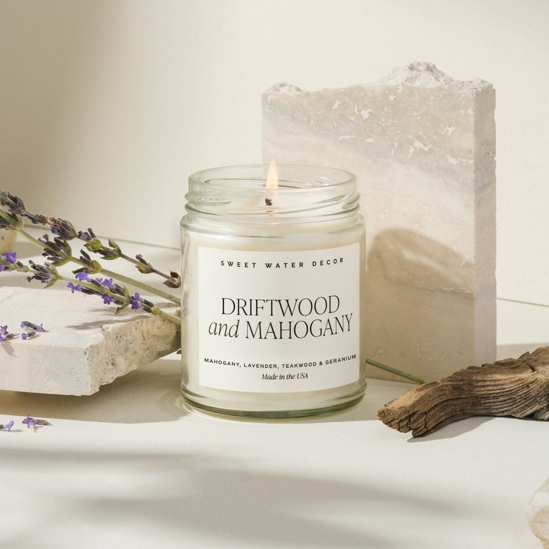 Driftwood and Mahogany Soy Candle - Clear Jar - 9 oz