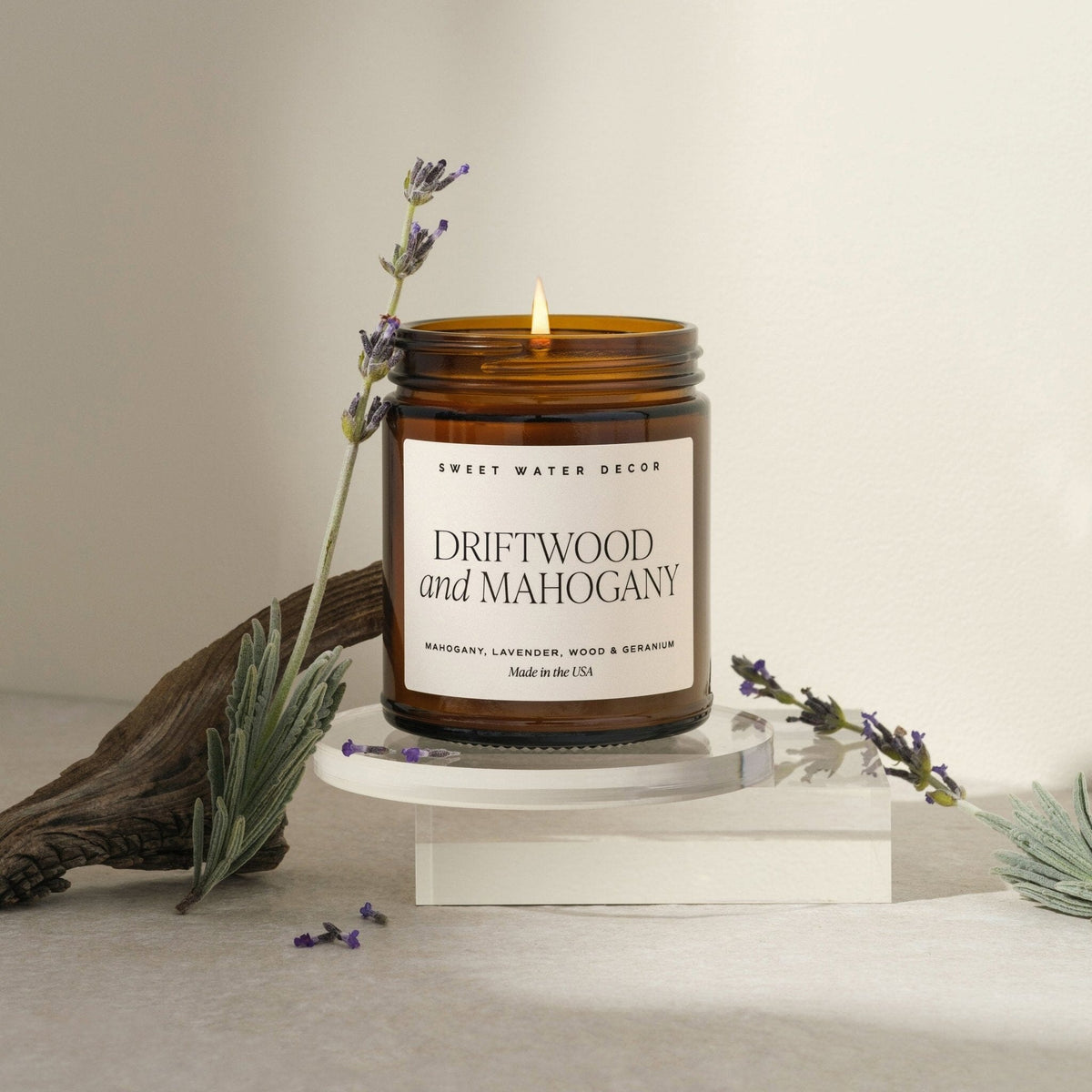 Driftwood and Mahogany Soy Candle - Amber Jar - 9 oz