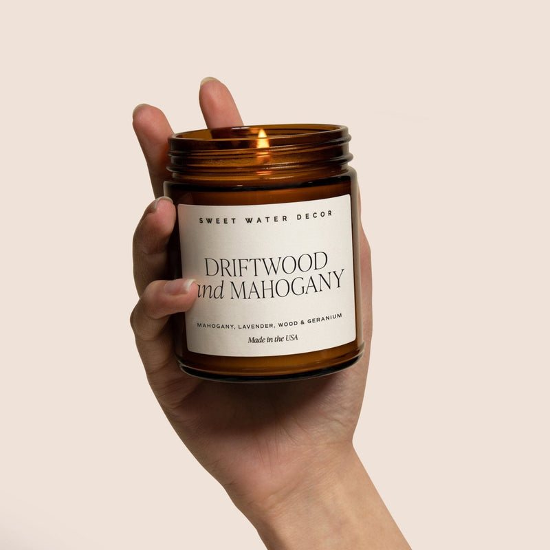 Driftwood and Mahogany Soy Candle - Amber Jar - 9 oz