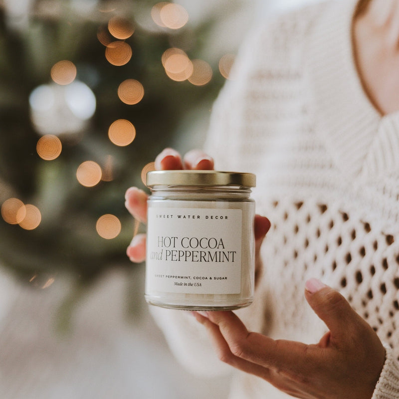 Hot Cocoa and Peppermint Soy Candle - Clear Jar - 9 oz