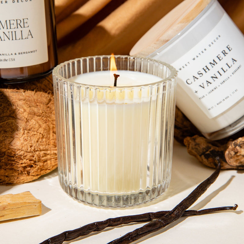 Cashmere and Vanilla Fluted Soy Candle - Ribbed Glass Jar - 12 oz