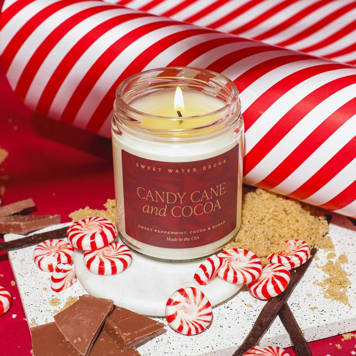 Candy Cane and Cocoa Soy Candle - Clear Jar - 9 oz