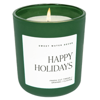 Happy Holidays Soy Candle - Green Matte Jar - 15 oz