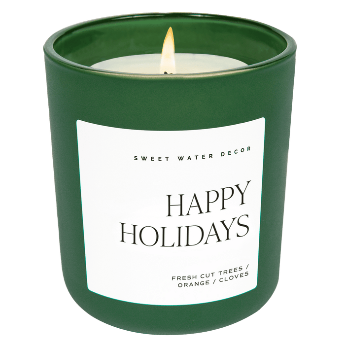 Happy Holidays Soy Candle - Green Matte Jar - 15 oz