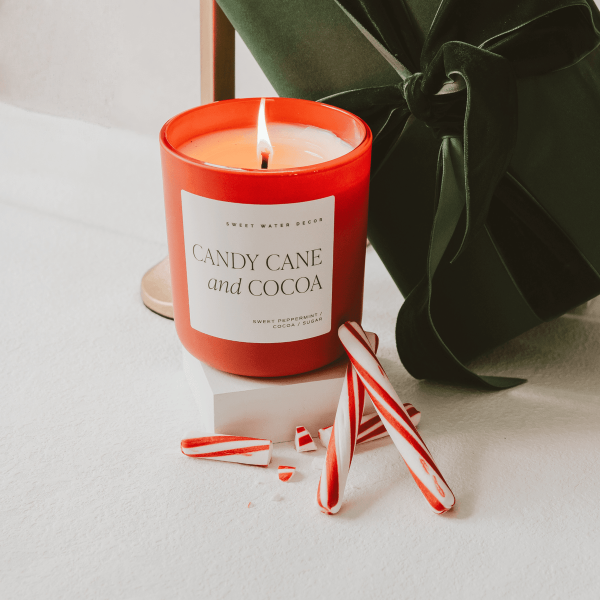 Candy Cane and Cocoa Soy Candle - Red Matte Jar - 15 oz (Hot Cocoa and Peppermint)