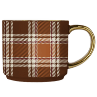 Brown Plaid 14oz. Gold Handle Coffee Mug