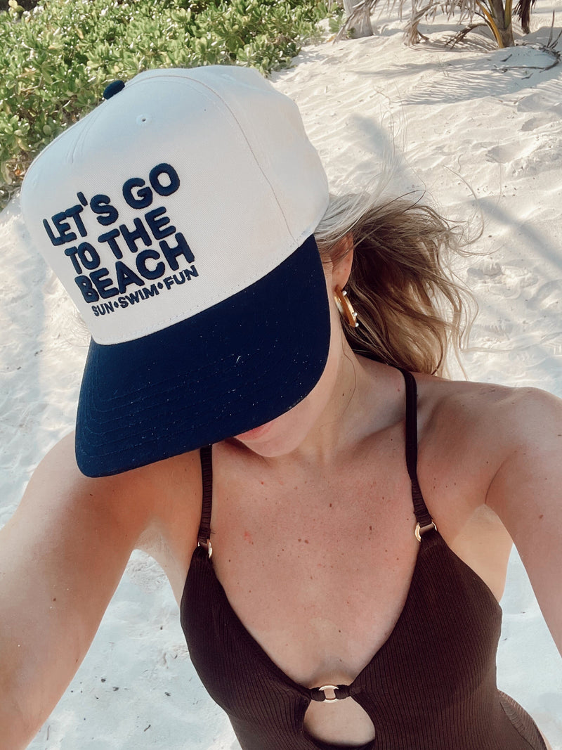 Let's Go To The Beach - Navy Vintage Trucker Hat