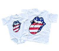 Red White and Blue Lips Kids Top