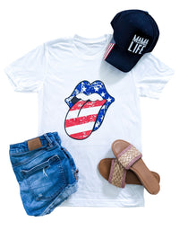Red White and Blue Lips Adult Shirt