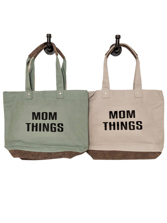 Mom Things Canvas Leather Tote