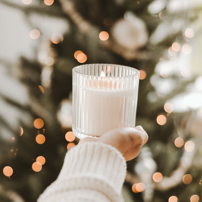 Christmas Fluted Soy Candle - Ribbed Glass Jar - 12 oz