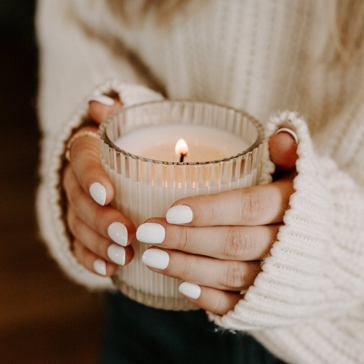 Farmhouse Fluted Soy Candle - Ribbed Glass Jar - 12 oz