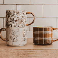 Brown Plaid 14oz. Gold Handle Coffee Mug