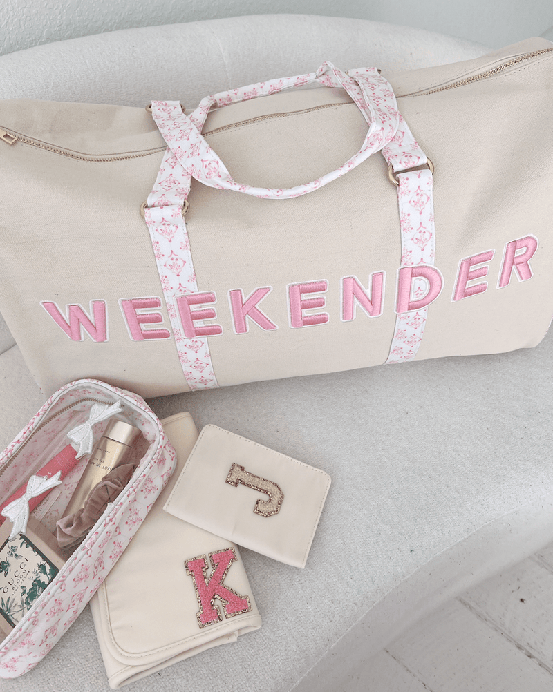 Weekender Oversized Canvas Duffel - Pink Toile