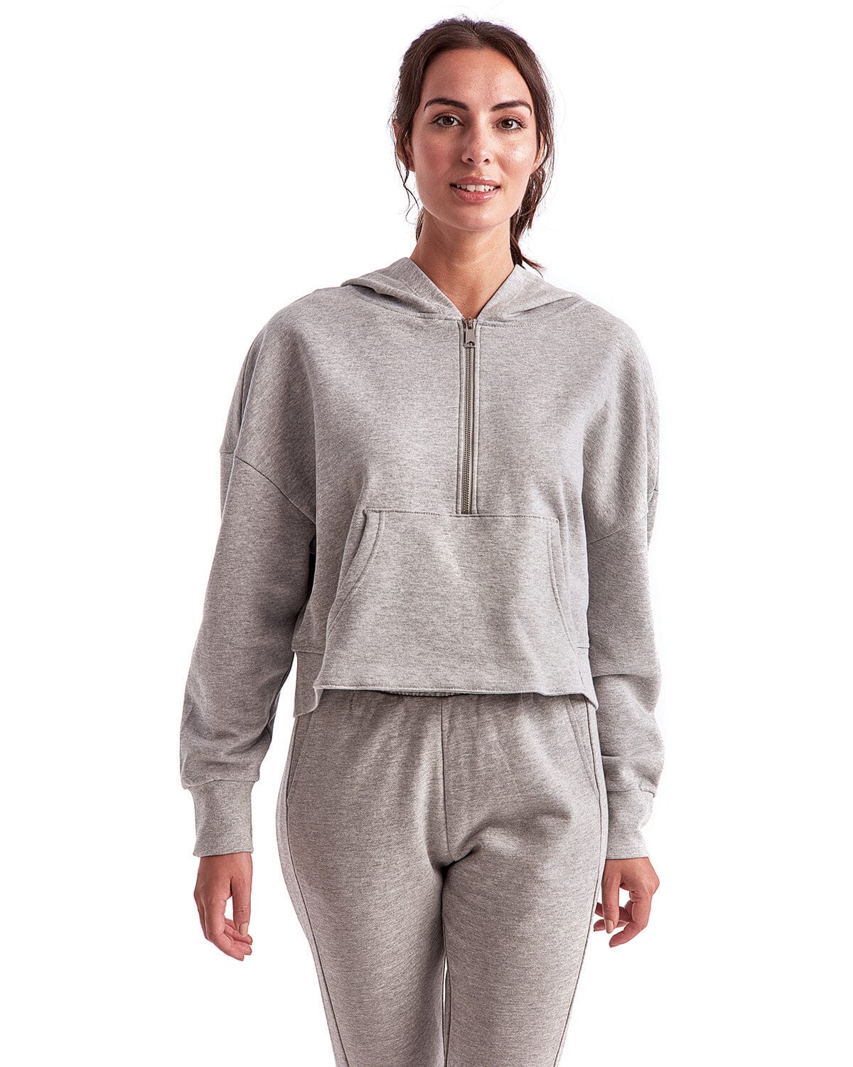 Heather Grey Half Zip Hooded Crop