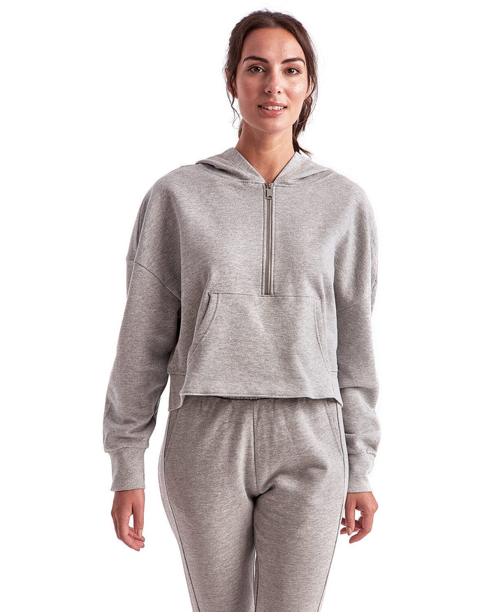 Heather Grey Half Zip Hooded Crop