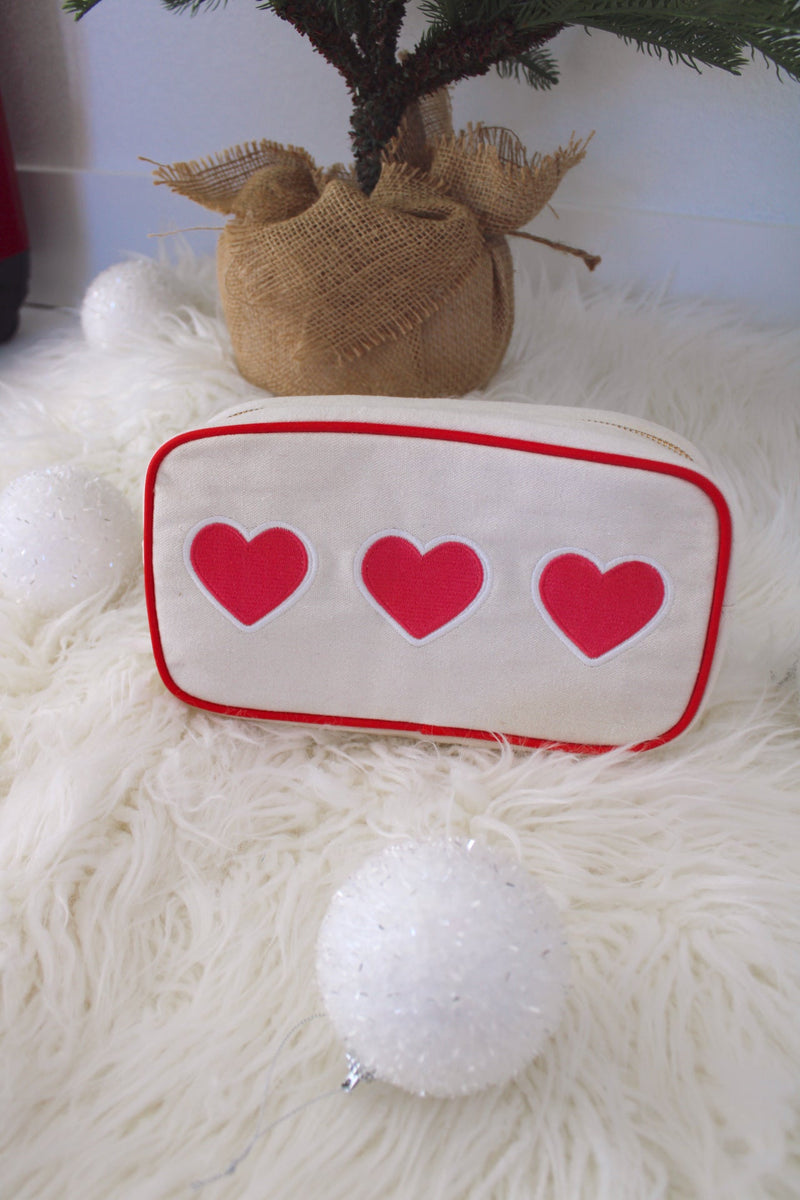 3 Red Hearts - Canvas Medium Bag w Red Trim