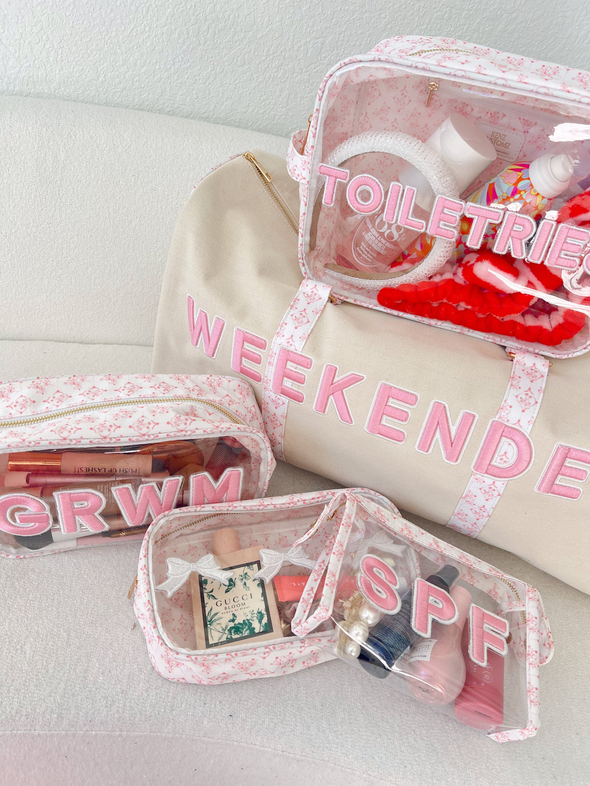 Weekender Oversized Canvas Duffel - Pink Toile