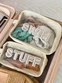 Swim Clear XL - Clear w/ Beige Rolled Patches