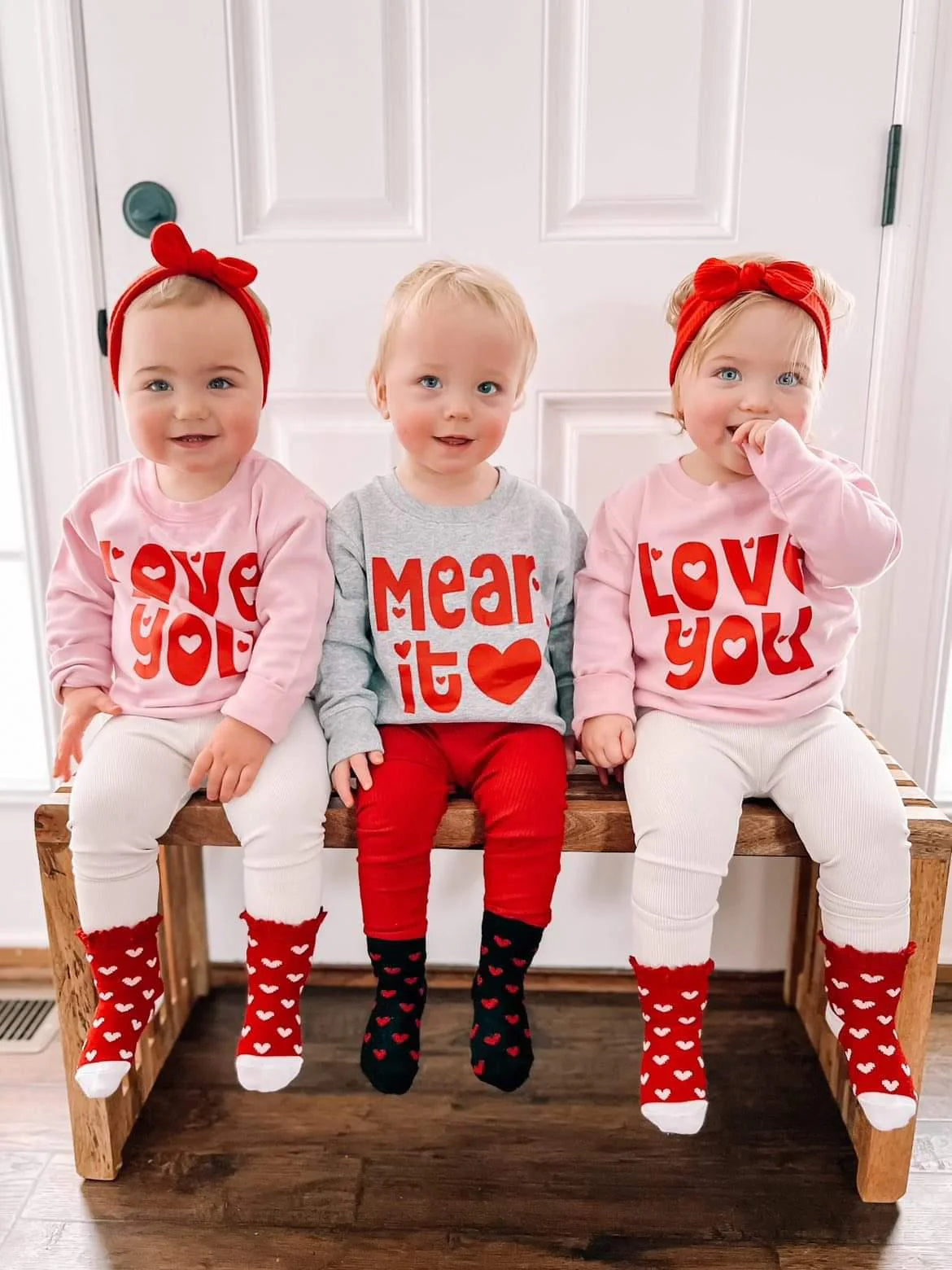 Valentine’s Day toddler matching festive shirts