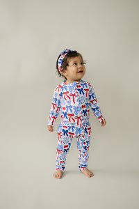 Bamboo Zip Romper  | Red-White & Bows